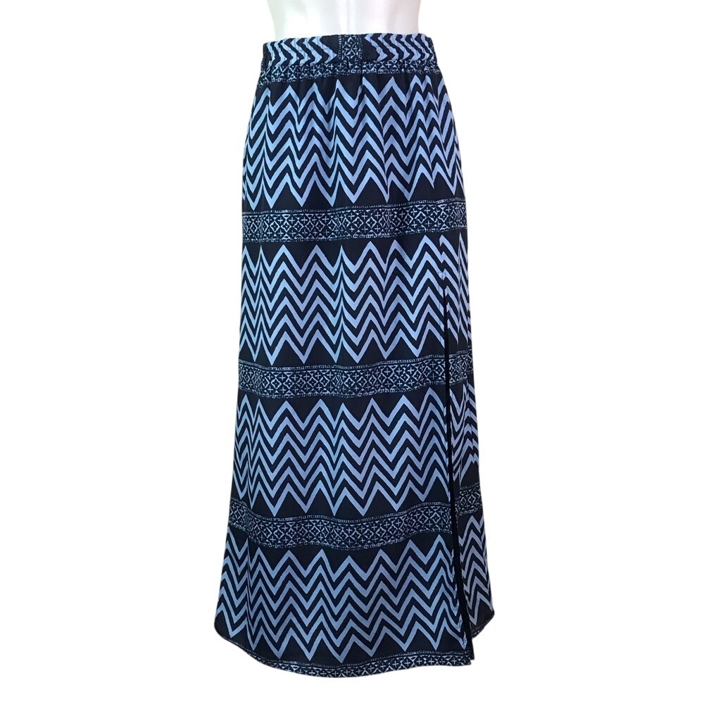 MICHAEL KORS BLUE GRAPHIC PRINT MAXI SKIRT W/ SLIT
